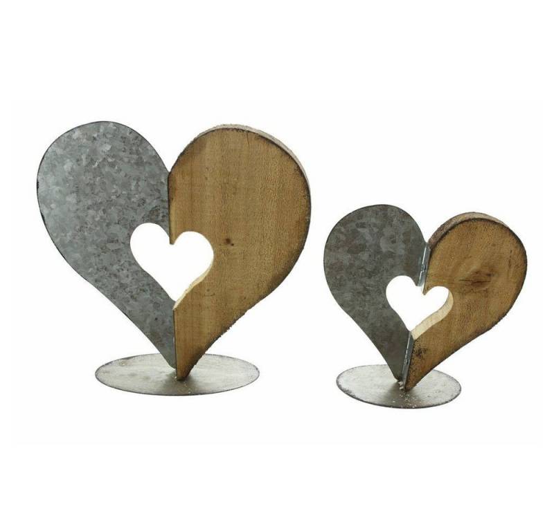 Home-trends24.de Dekofigur Herz Deko Holz Silber Metall Figur Skulptur Objekt Ständer Braun von Home-trends24.de