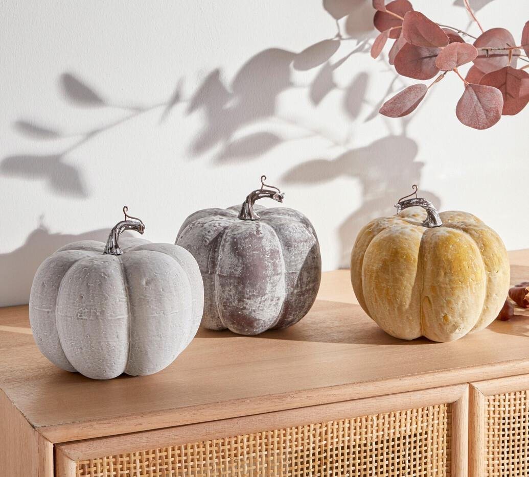 Home-trends24.de Dekofigur Kürbis 3x Tisch Herbst Figur Kürbisse Detailgetreu Schlicht Set von Home-trends24.de