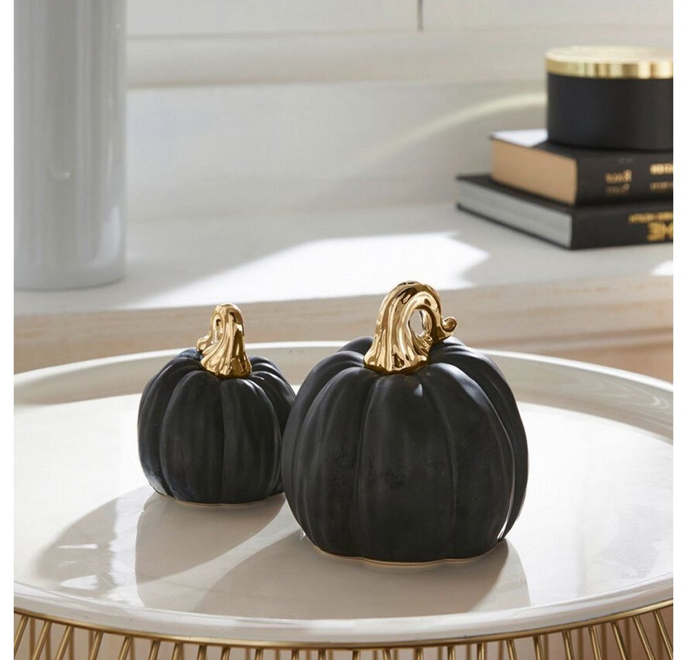 Home-trends24.de Dekofigur Kürbis Dekofigur Pumkin Halloween Schwarz 2er Set Herbst von Home-trends24.de