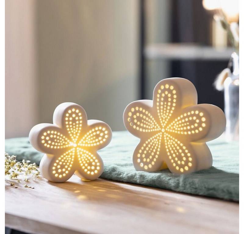 Home-trends24.de Dekofigur LED Deko Blume Porzellan Dekoration Figur Frühling Batteriebetrieben (2 St) von Home-trends24.de