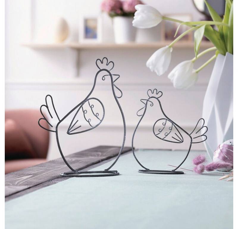 Home-trends24.de Dekofigur Metalldeko Huhn Grau Dekofigur Figur Objekt Skulptur Metall 2er Set (2 St) von Home-trends24.de