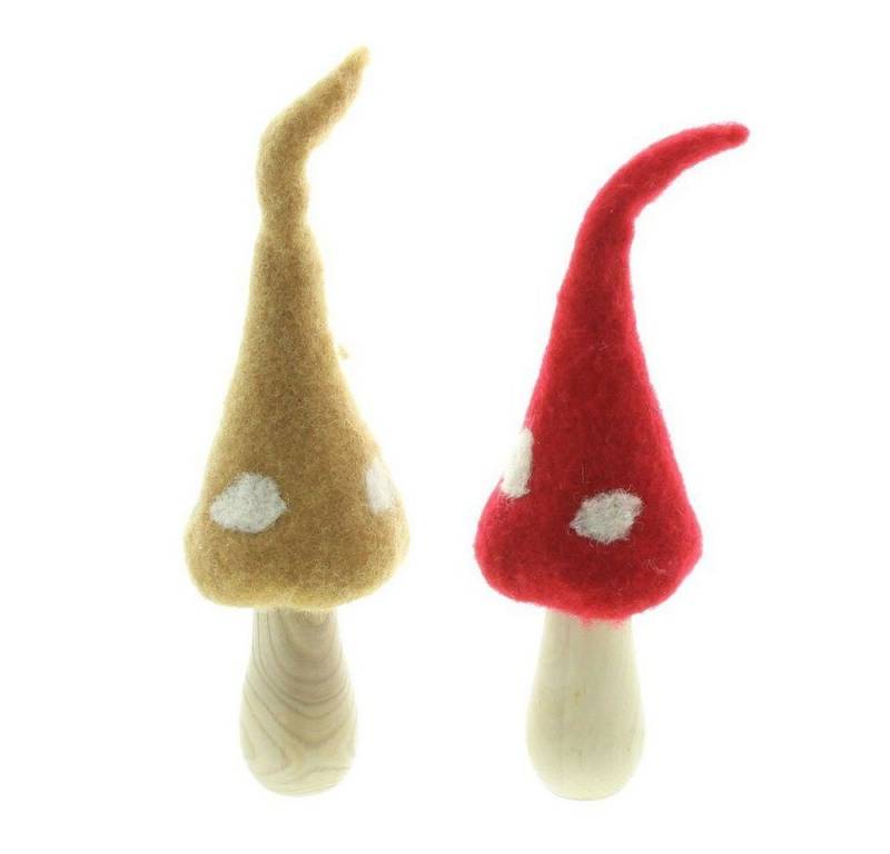 Home-trends24.de Dekofigur Pilz Holz Natur Deko Figur Braun Rot Herbst Höhe 20 cm 2er Set (2 St) von Home-trends24.de