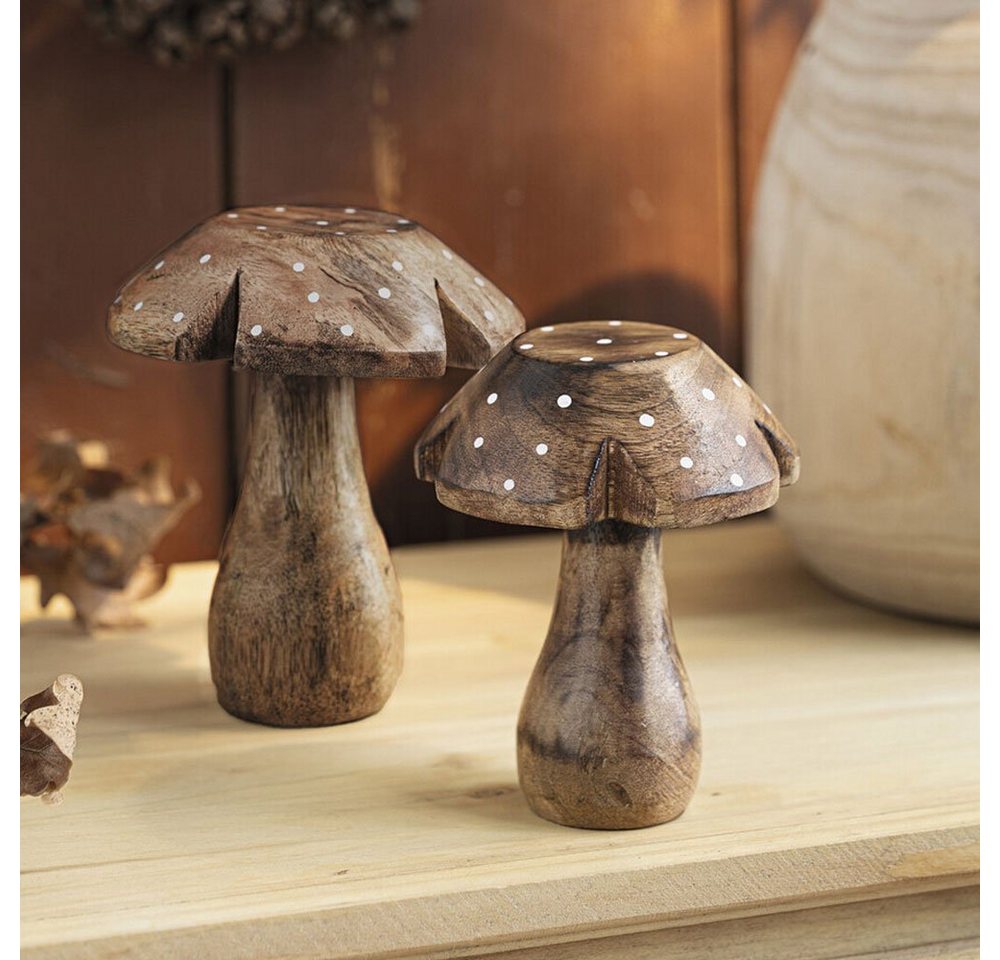 Home-trends24.de Dekofigur Pilz Mangoholz Pilze Dekofigur Figur Herbst Objekt 2er Set (2 St) von Home-trends24.de