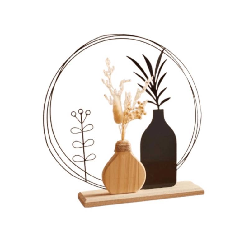 Home-trends24.de Dekofigur Ring Vase Vasen Kunstpflanze Metall Holz Deko schwarz Ø 26 cm von Home-trends24.de