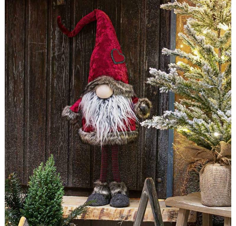 Home-trends24.de Dekofigur Wichtel Weihnachtsmann Stelzbeine Deko Figur Winter Gnom Zwerg 75 cm von Home-trends24.de