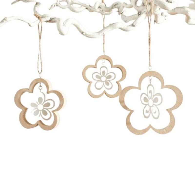 Home-trends24.de Dekohänger Blume, Holz Hänger,Dekohänger, Metall Deko, Holz Deko, 3er-Set (3 St) von Home-trends24.de