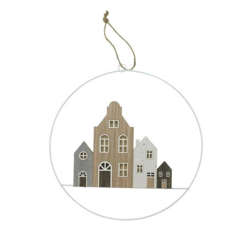 Home-trends24.de Dekohänger LED Deko Hänger Häuser aus Holz Metall Ring Wand Fenster Tür Schmuck von Home-trends24.de