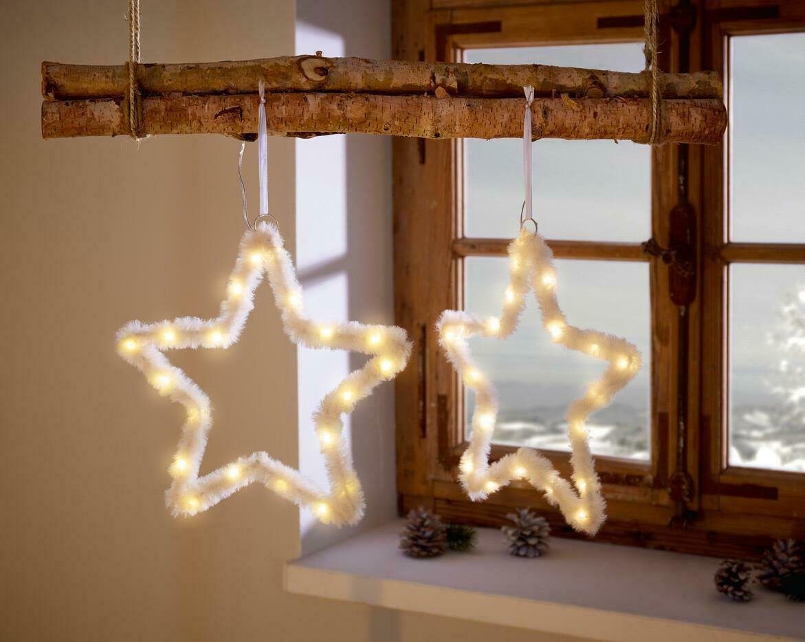 Home-trends24.de Dekohänger LED Hänger Plüsch Stern Weihnachtsdeko Fenster Deko Weiß 2er Set von Home-trends24.de