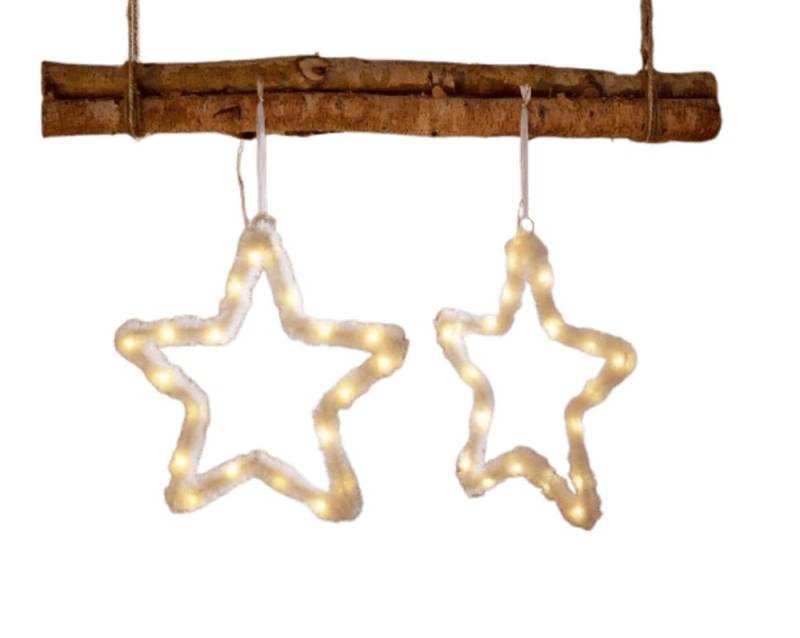 Home-trends24.de Dekohänger LED Hänger Plüsch Stern Weihnachtsdeko Fenster Deko Weiß 2er Set von Home-trends24.de