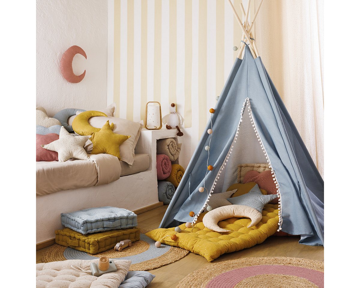 Home-trends24.de Dekokissen Kissen mit Füllung Stern Kinder Mädchen Junge Beige Blau Gelb Pink, Mit Füllung von Home-trends24.de