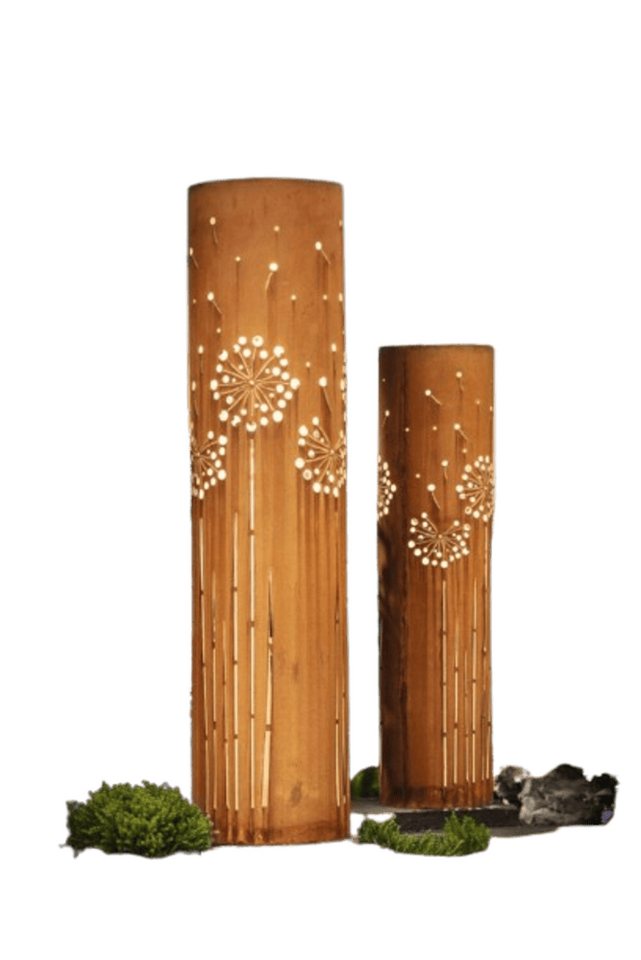 Home-trends24.de Dekosäule LED Solarsäule Pusteblumen Garten Gartensäule Metall Rost 2er Set (2 St) von Home-trends24.de