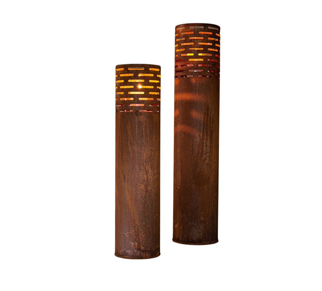 Home-trends24.de Dekosäule Rost-Säule Windlicht Metall Deko Garten Glaszylinder 2er-Set (2 St) von Home-trends24.de