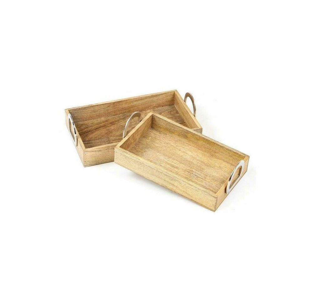 Home-trends24.de Tablett Serviertablett Mango Holz Tisch Deko Griffe Schale Set, Mangoholz von Home-trends24.de