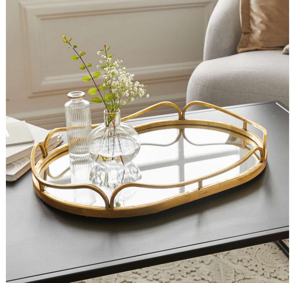 Home-trends24.de Dekotablett Spiegeltablett Tablett Deko Gold Spiegelfläche Antik Elegant Groß 50cm von Home-trends24.de