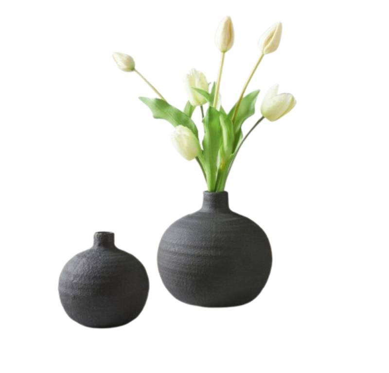 Home-trends24.de Dekovase Schwarz Vase Zememt Deko Tischdeko Blumenvase Bodenvase Vasen von Home-trends24.de