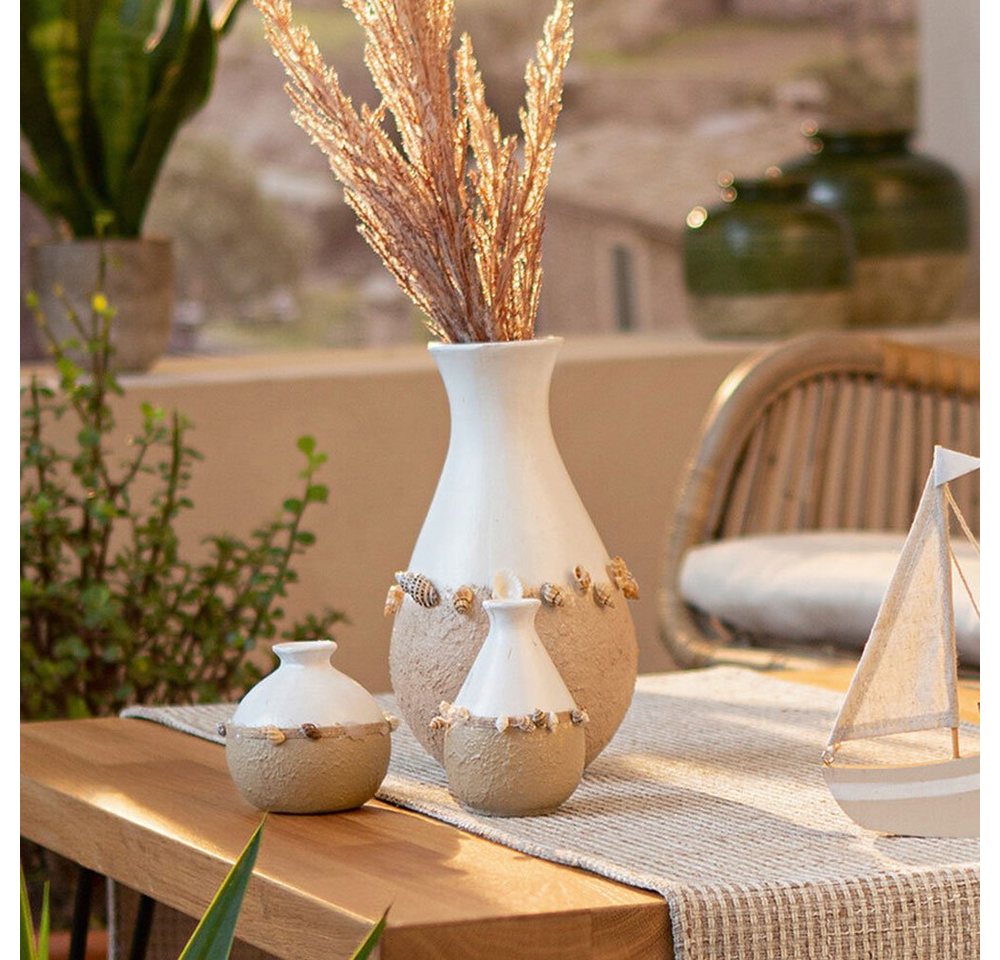 Home-trends24.de Dekovase Vase Dekovase Blumenvase Deko Dekoration Beige Weiß Muscheln von Home-trends24.de