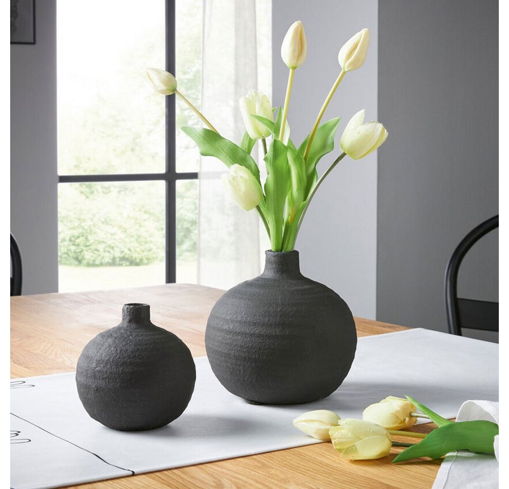 Home-trends24.de Dekovase Vase Zememt Deko Tischdeko Blumenvase Schwarz Bodenvase Vasen von Home-trends24.de