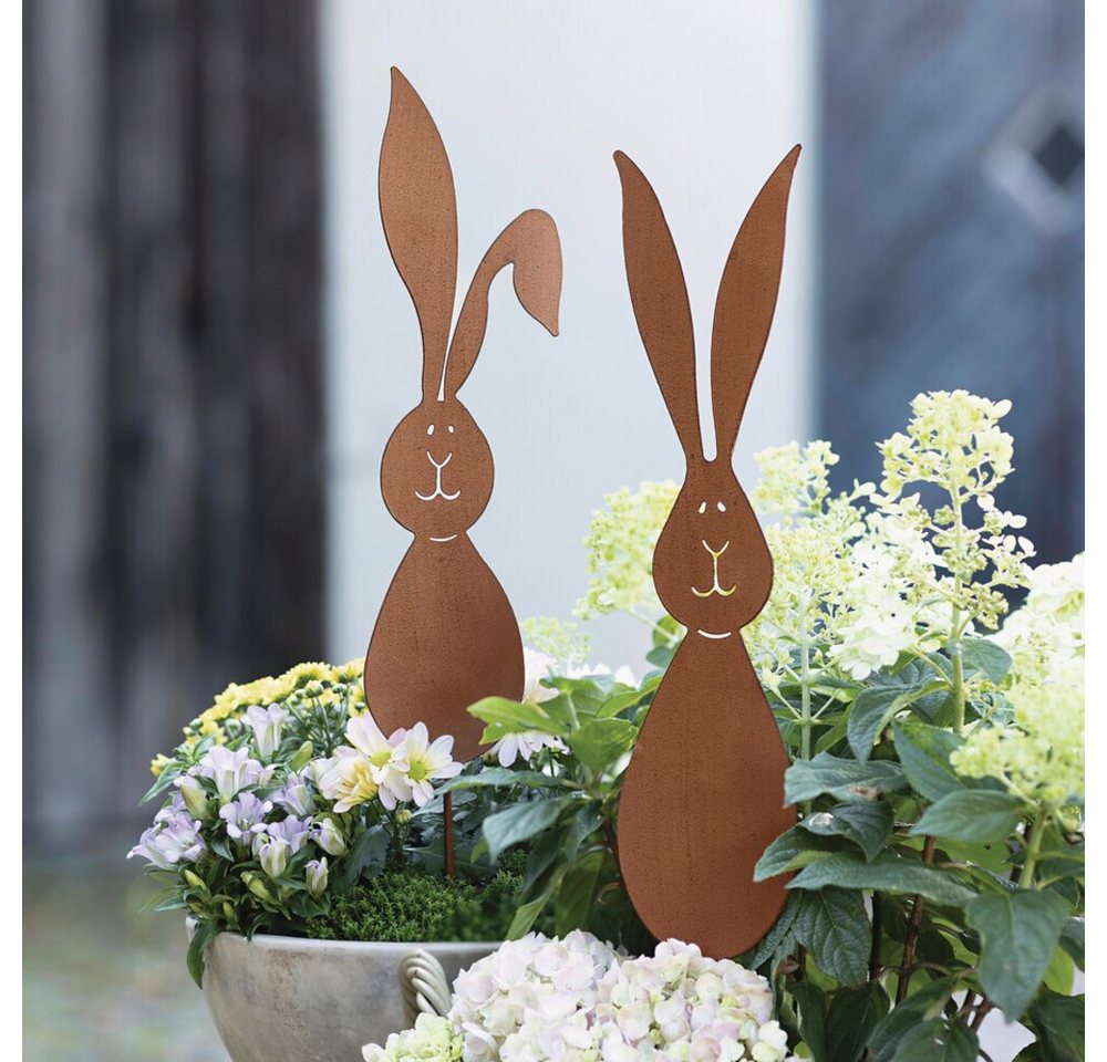 Home-trends24.de Gartenstecker Hase Metall Blumen Stecker 2er-Set Garten Deko von Home-trends24.de