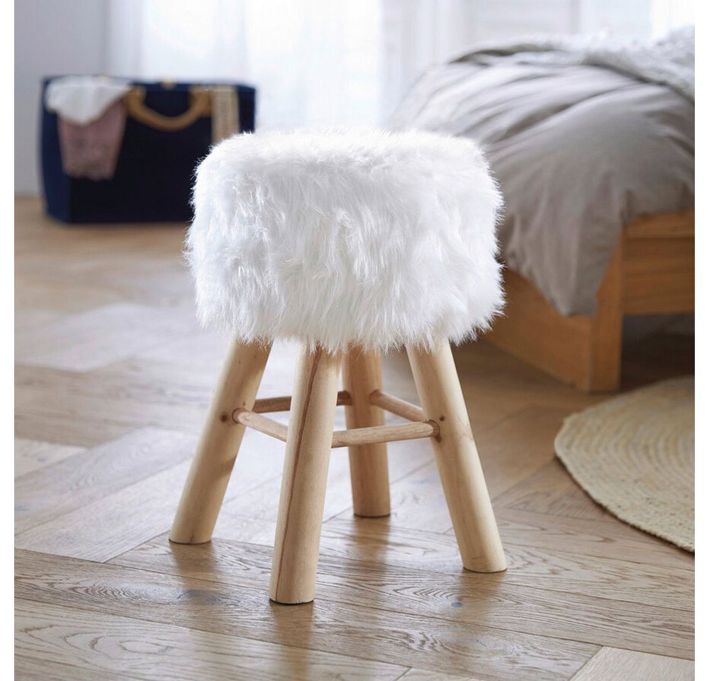 Home-trends24.de Hocker Hocker Sitzhocker Kunstfell Holz Fußhocker Kinderhocker Schminkhocker, Kunstfell von Home-trends24.de