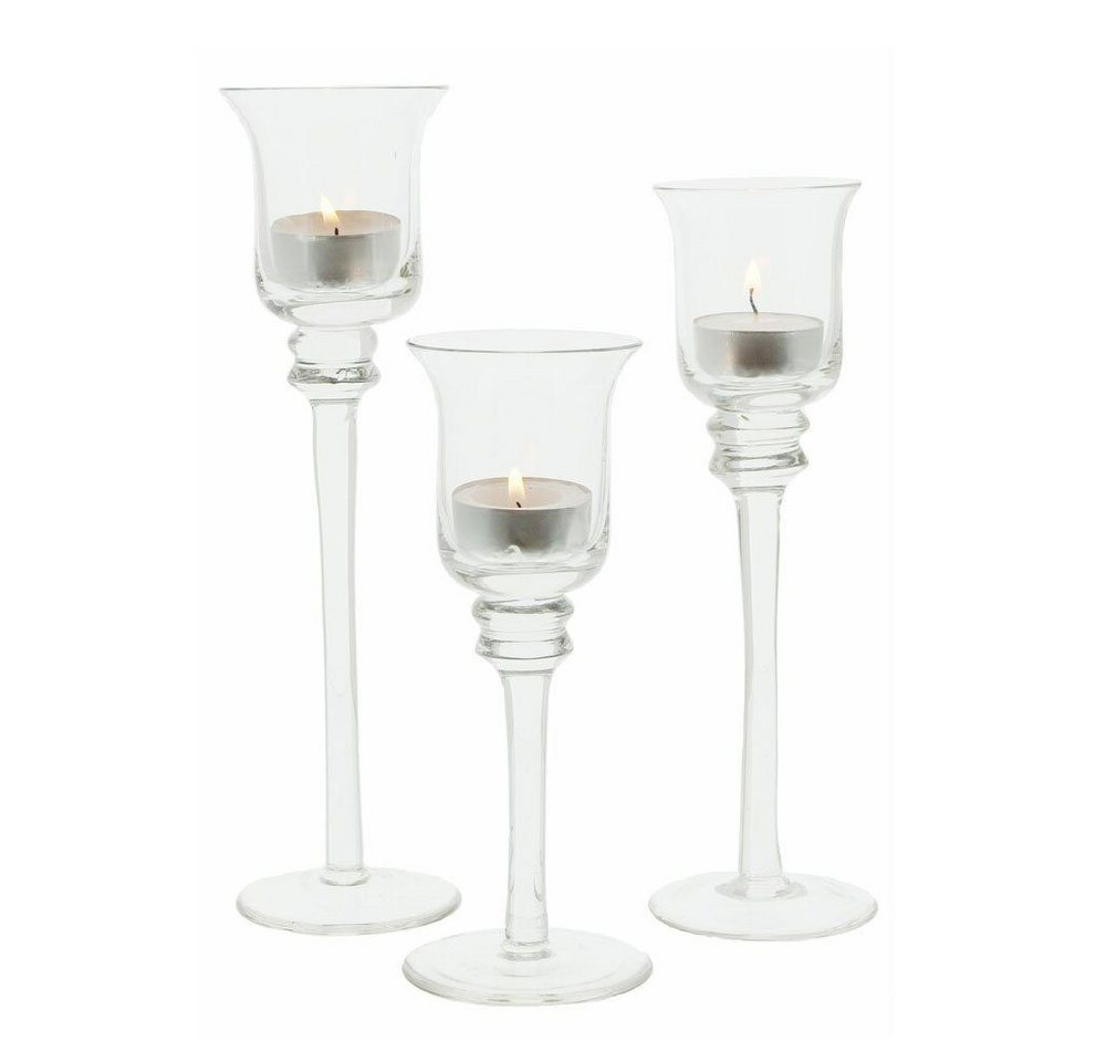 Home-trends24.de Kerzenhalter Kerzenhalter Glas 3er-Set Windlicht Teelichthalter Kerzenleuchter von Home-trends24.de