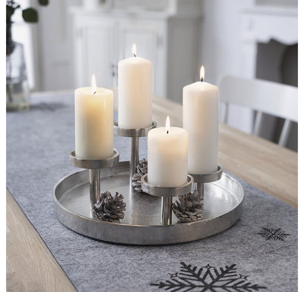 Home-trends24.de Kerzenhalter Kerzenhalter Silber Tablett Adventskranz Kerzenständer Edel von Home-trends24.de