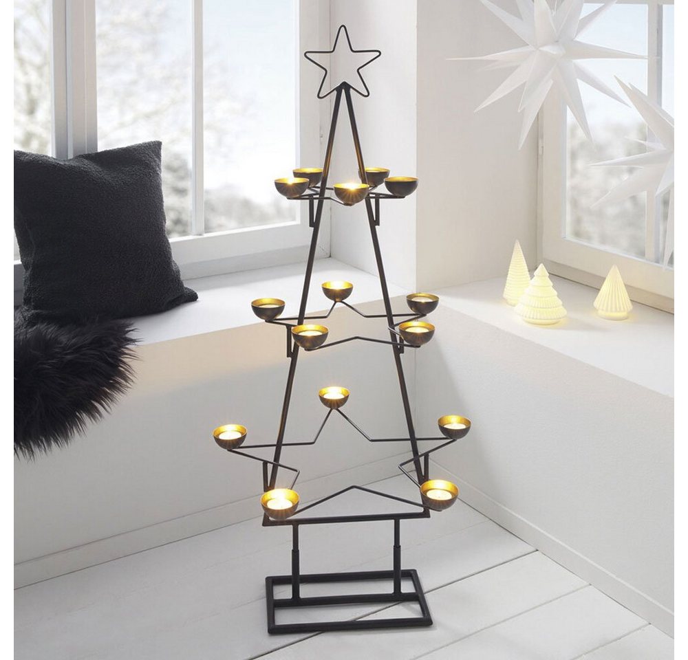 Home-trends24.de Kerzenhalter Kerzenhalter Teelichthalter Tanne Weihnachten Deko Schwarz Ständer von Home-trends24.de