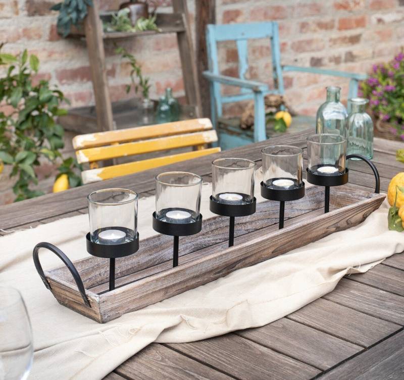 Home-trends24.de Kerzenhalter Lichterboard Kerzenhalter Kerzenständer Board Dekotablett Holz von Home-trends24.de