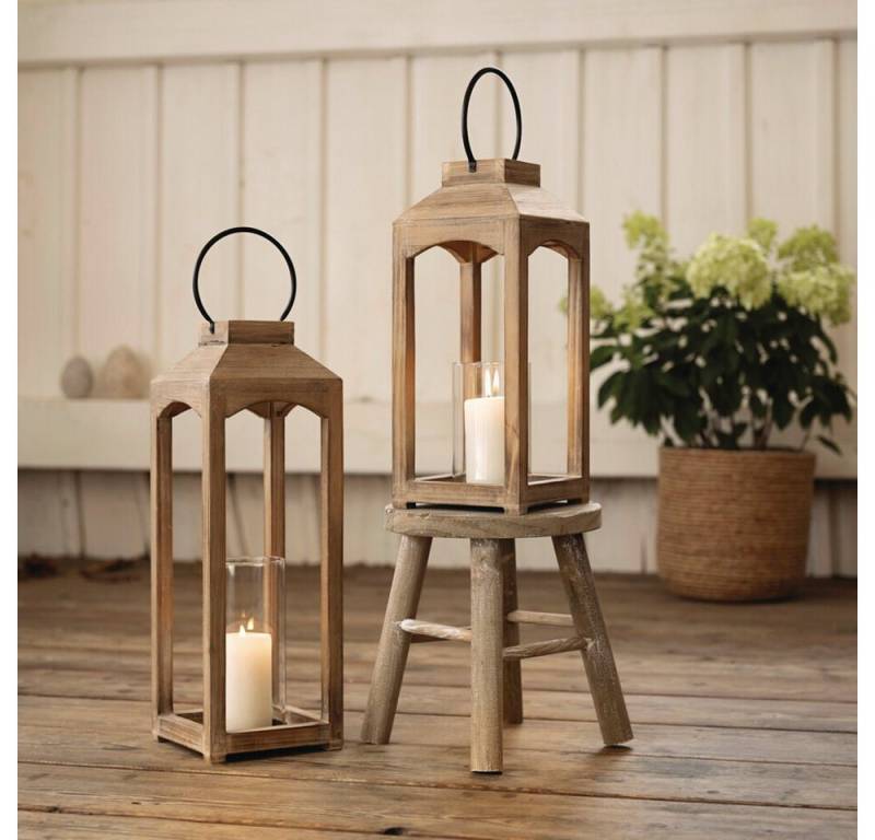 Home-trends24.de Kerzenlaterne Laterne Kerzenhalter Kerzenständer Windlicht Holz Natur Braun 2er Set (2 St) von Home-trends24.de