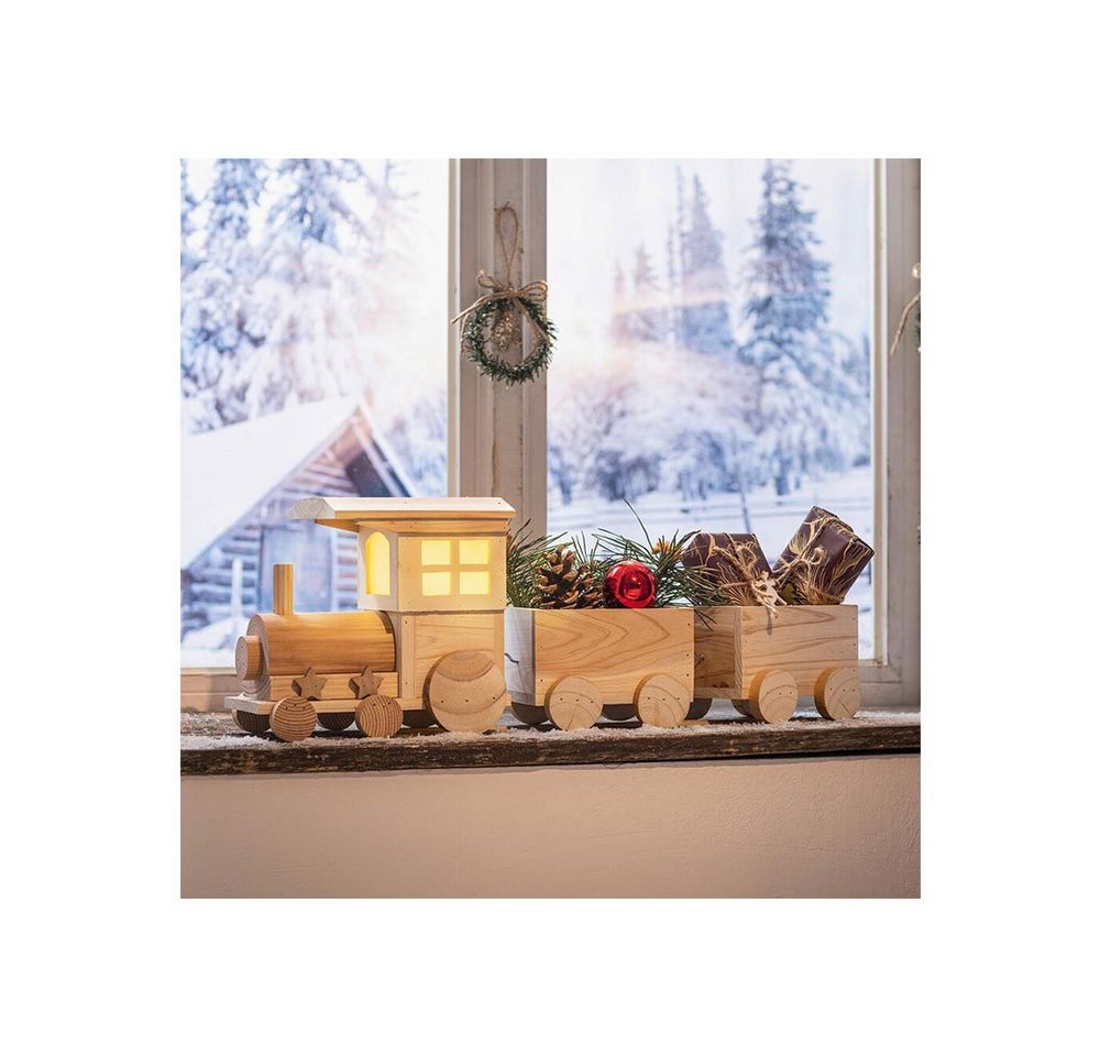 Home-trends24.de LED Dekofigur Zug LED Weihnachtsdeko Lok Holz Tischdeko Beleuchtung Länge 53cm, Warmweiß von Home-trends24.de