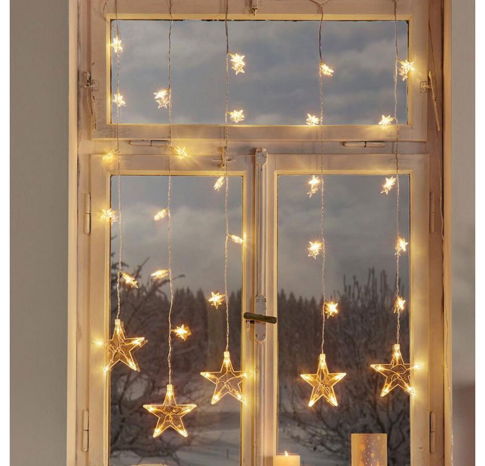 Home-trends24.de LED-Lichterkette Lichtervorhang Beleuchtung Sterne Weihnachten Timer Warmweiß von Home-trends24.de