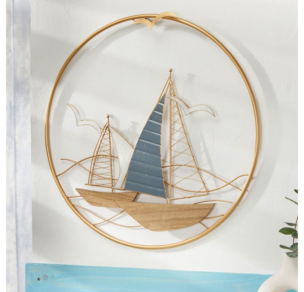 Home-trends24.de Metallbild Metallbild Segelboot Gold Bild Wandbild Wanddeko Deko Wandhänger D 56, Segelboot von Home-trends24.de