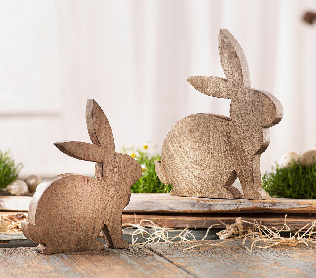 Home-trends24.de Osterhase Hase Mangoholz 2x Paar Osterhase Ostern Frühling Tisch Deko Figur von Home-trends24.de