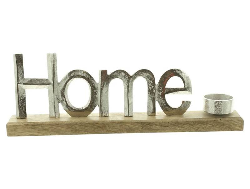 Home-trends24.de Teelichthalter Home Schriftzug Teelicht Halter Mango Deko von Home-trends24.de