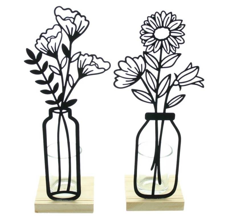 Home-trends24.de Teelichthalter Blumen Vase Metall Teelichthalter Kerzenhalter Windlichter Glas (2 St) von Home-trends24.de