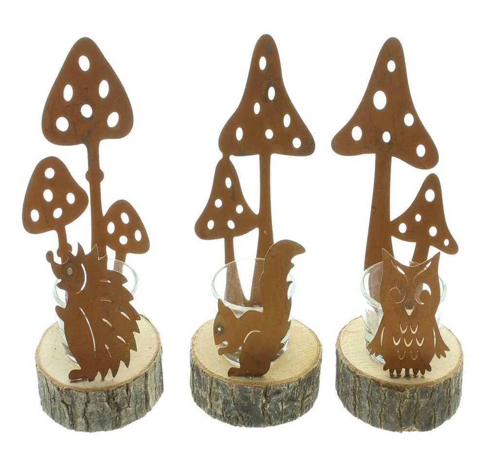 Home-trends24.de Teelichthalter Pilz Eule Rost Deko Herbst Figur Kerzenhalter 3er Set (3 St) von Home-trends24.de
