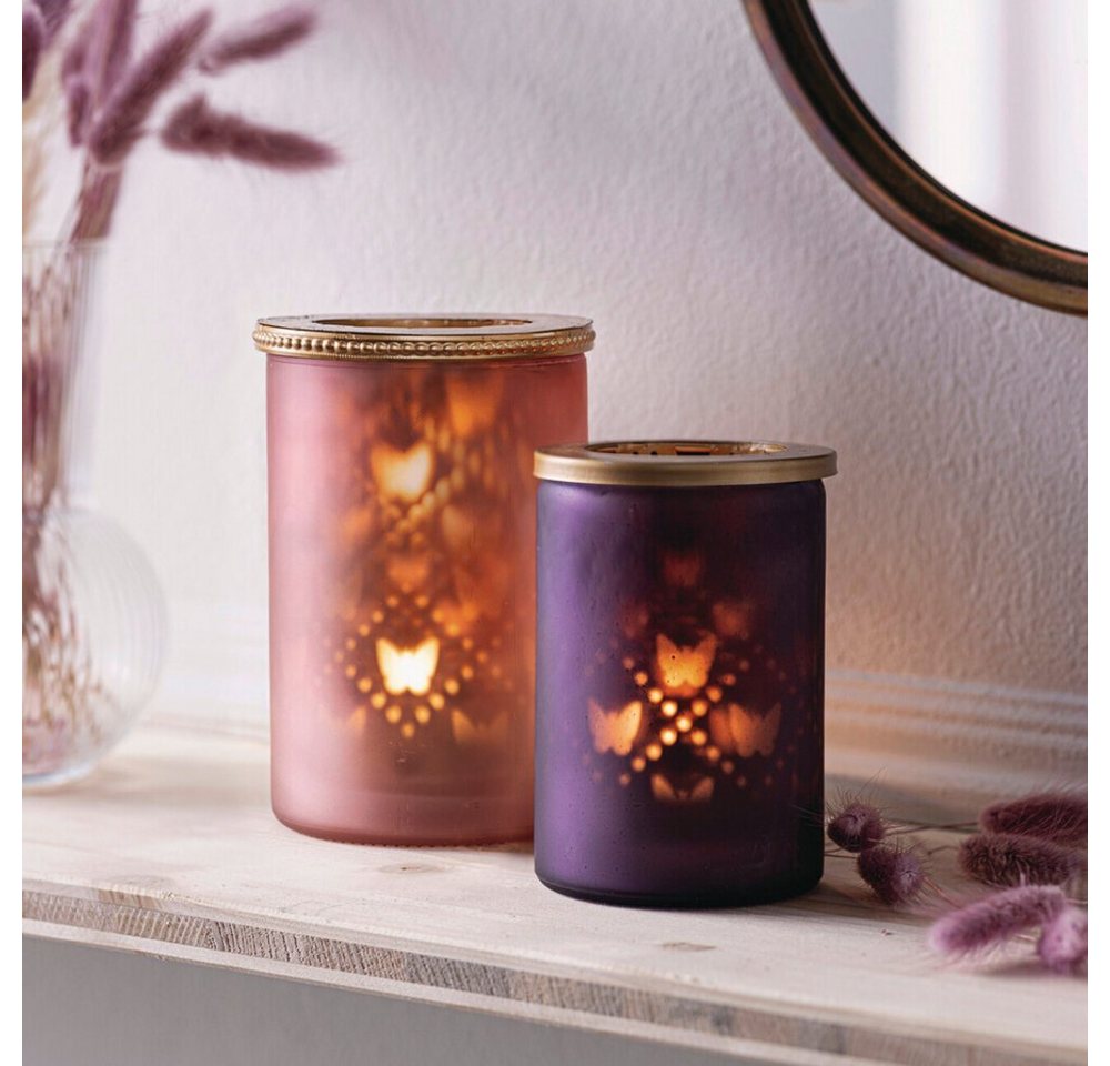 Home-trends24.de Teelichthalter Windlicht Schmetterling Violett Rosa Teelichthalter Deko Glas 2er Set (2 St) von Home-trends24.de