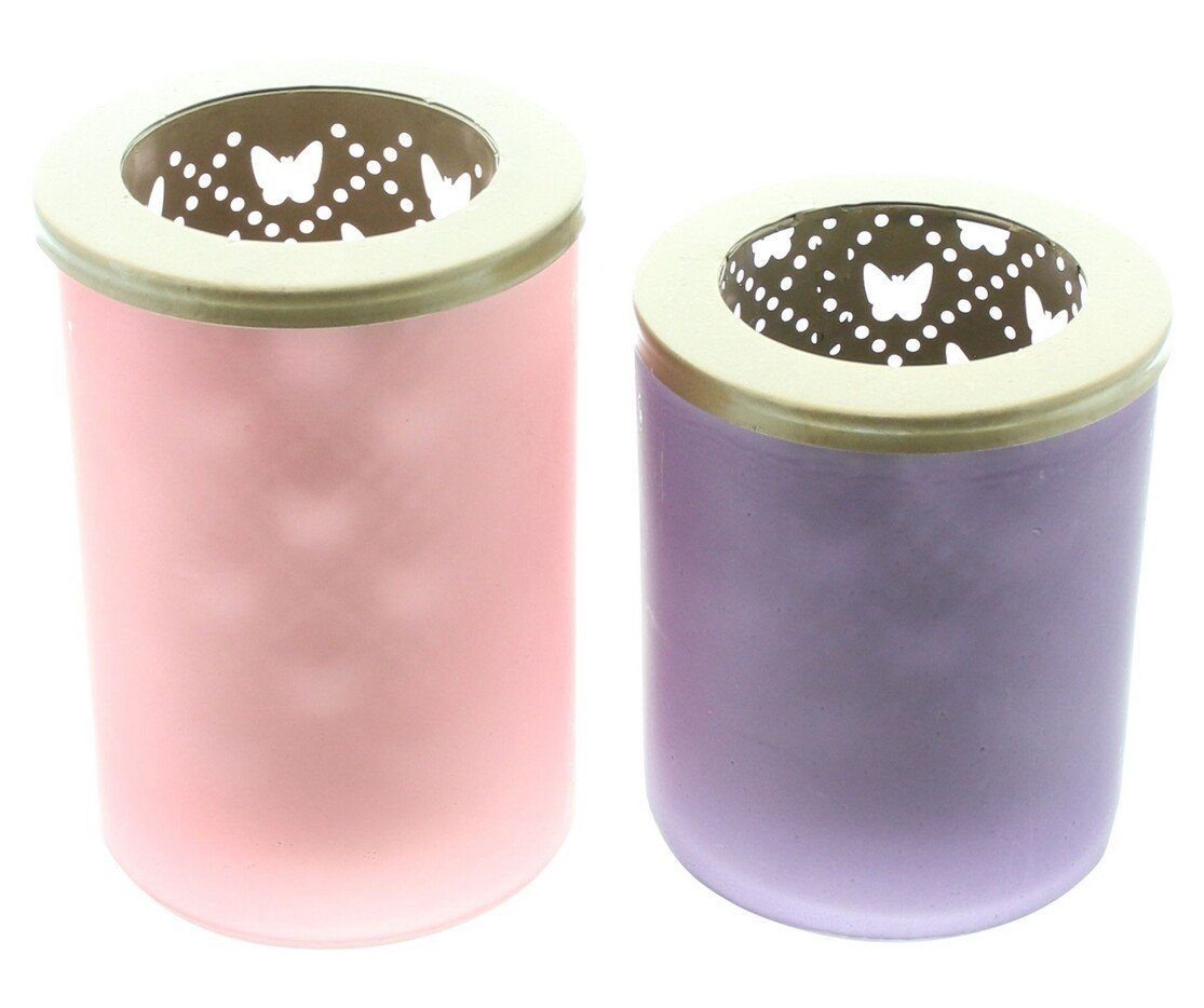Home-trends24.de Teelichthalter Windlicht Schmetterling Violett Rosa Teelichthalter Deko Glas 2er Set (2 St) von Home-trends24.de