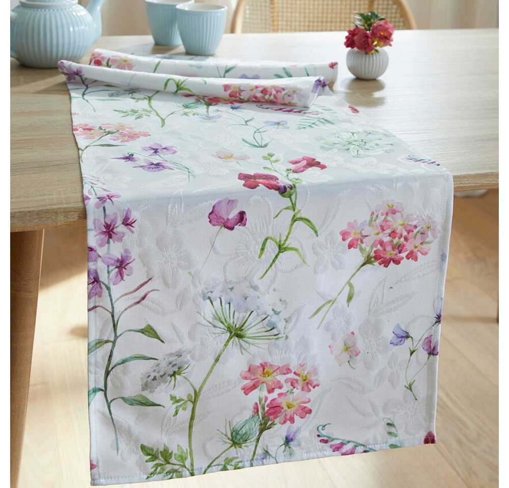 Home-trends24.de Tischläufer Tischläufer Blumen Blüten Tischdecke Tischdeko Bunt Weiß 40 x 140 von Home-trends24.de