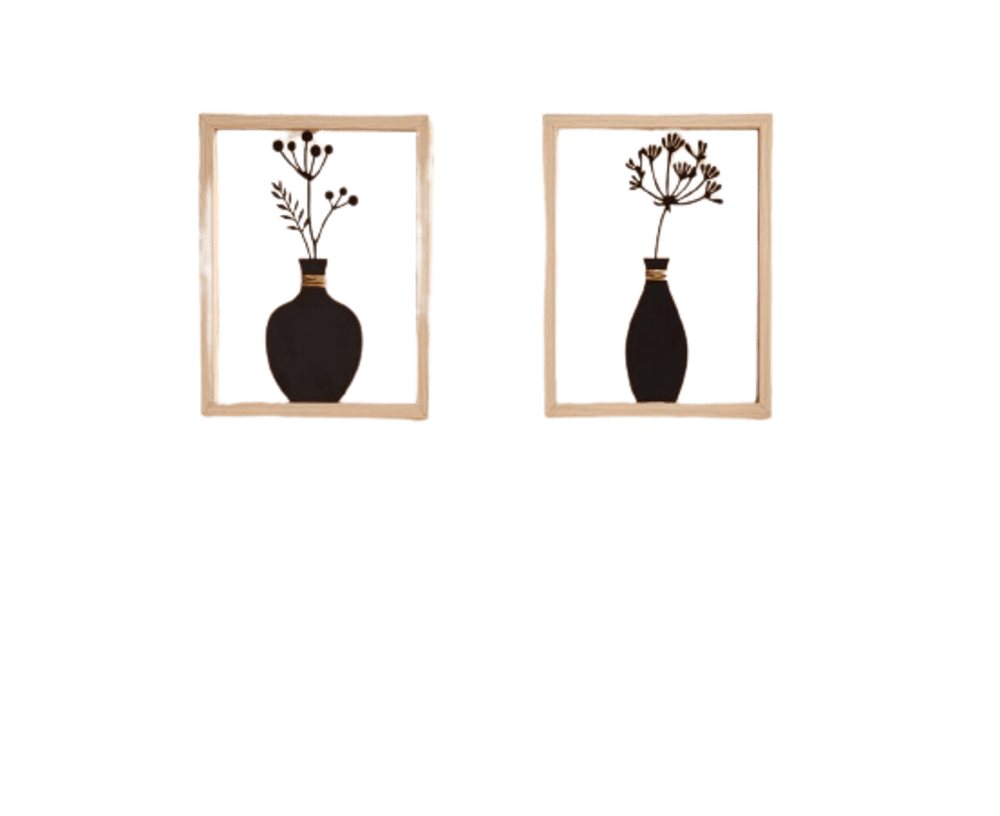 Home-trends24.de Wanddekoobjekt Vase Metall Wandbild Wand Deko Holz Rahmen 2er Set schwarz (2 St) von Home-trends24.de