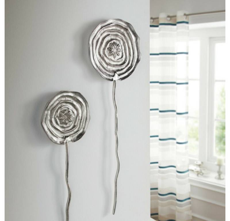 Home-trends24.de Wanddekoobjekt Wanddeko Deko Wandhänger Blume Aluminium Silber 2er Set XL (2 St) von Home-trends24.de