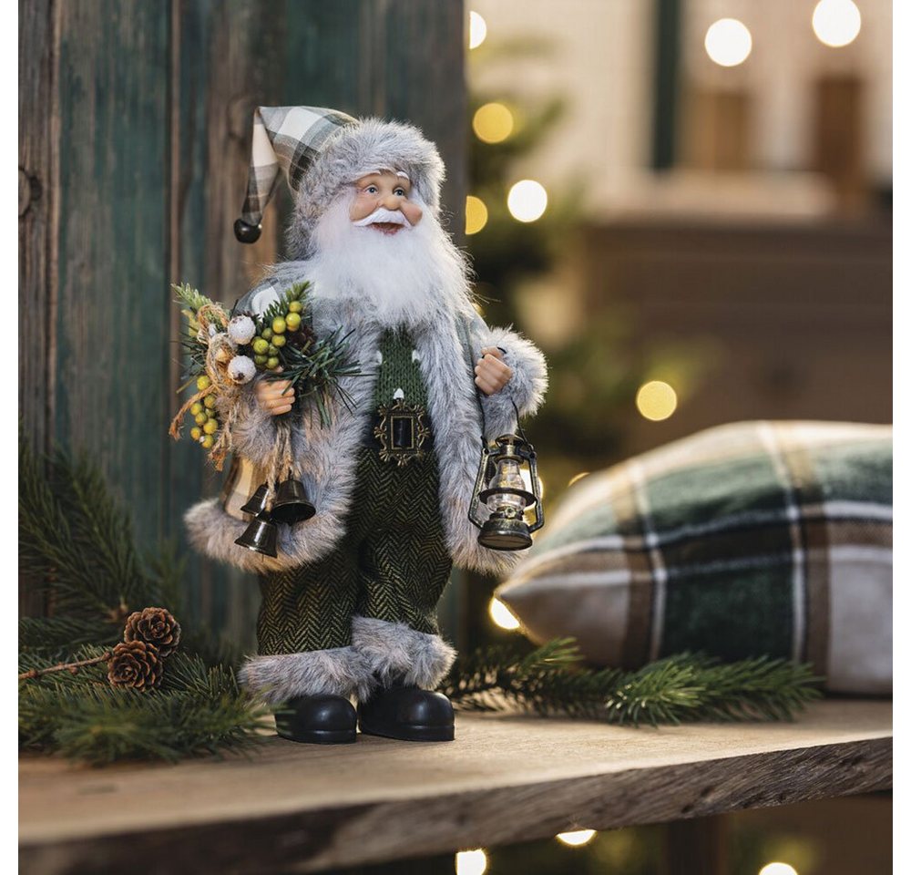 Home-trends24.de Weihnachtsmann Nikolaus Santa Laterne Grün Schottenlook Kunstfell Glöckchen von Home-trends24.de