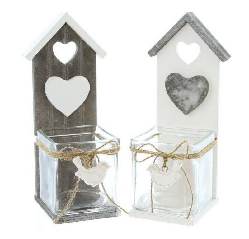 Home-trends24.de Windlicht Vogel Teelichthalter Häuschen Kerzenhalter mit Glasaufsatz 2er-Set von Home-trends24.de