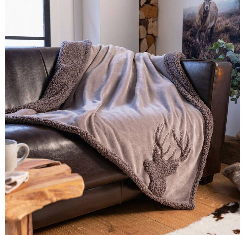 Wohndecke Wohndecke Kuscheldecke Hirsch Grau Teddystoff Wohnzimmer, Home-trends24.de von Home-trends24.de