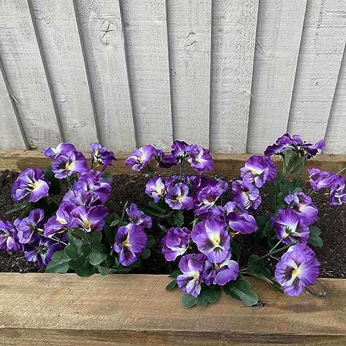 Künstliche Stiefmütterchen - künstliche Pflanzen für den Außen- oder Innenbereich - künstliche Blumendekorationen mit lichtbeständiger Farbe - TÖPFE Nicht INBEGRIFFEN (5er-Pack Violett) von Garden 365