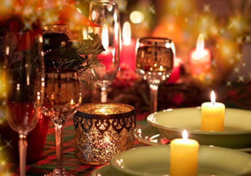 Jinfa 2er Set Teelichthalter aus Glas Windlichter Kerzengläser Teelichtgläser Geschenk | Zylindrische Form | Königliches Gold Ø 10cm x h 9cm von Jinfa