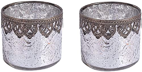 Jinfa 2er Set Teelichthalter aus Glas Windlichter Kerzengläser Teelichtgläser Geschenk | Zylindrische Form| Elegantes Silber Ø 10cm x h 9cm Jinfa 2er Set Teelichthalter aus Glas Windlichter Kerzengläser Teelichtgläser Geschenk | Zylindrische Form| Elegantes Silber Ø 10cm x h 9cm von Jinfa