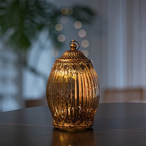 Jinfa LED Laterne Vintage Tischdeko Licht Batteriebetrieben Innen- und Außenbeleuchtung | Oval | Königliches Gold | Ø 10,5 cm × H 18 cm von Jinfa