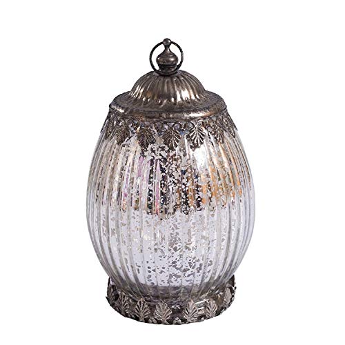 Jinfa LED Laterne Vintage Tischdeko Licht Batteriebetrieben Innen- und Außenbeleuchtung | Oval | Elegantes Silber | Ø 10,5 cm × H 18 cm von Jinfa