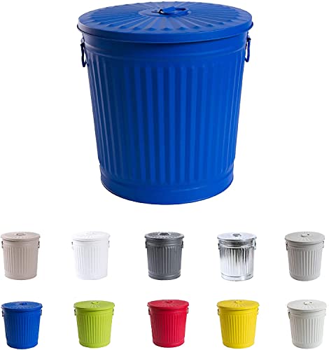 Jinfa Retrodesign Mülleimer mit Deckel | Blau | Ø 36 cm, Höhe 36,5 cm, 35 Liter von Jinfa