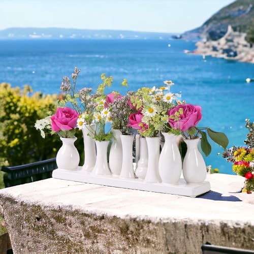 Jinfa Handgefertigte kleine Keramik Deko Blumenvasen Set aus 10 Vasen in weiß von Jinfa